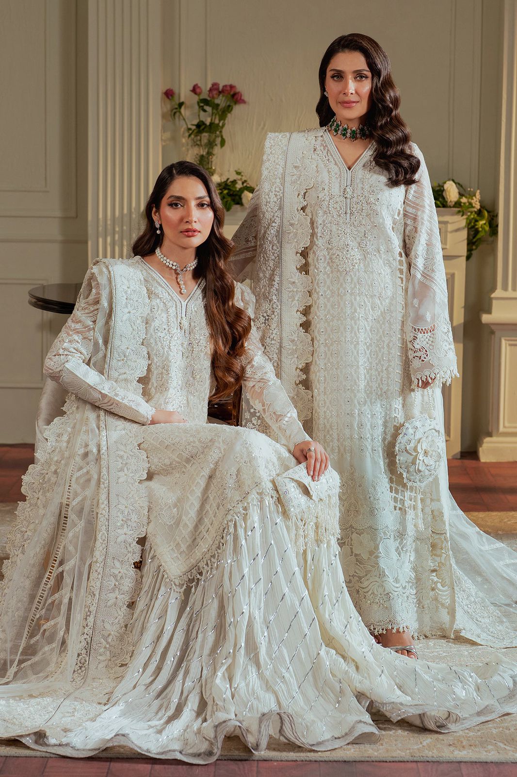 BRQ Embroidered Off White Luxury Organza Dress