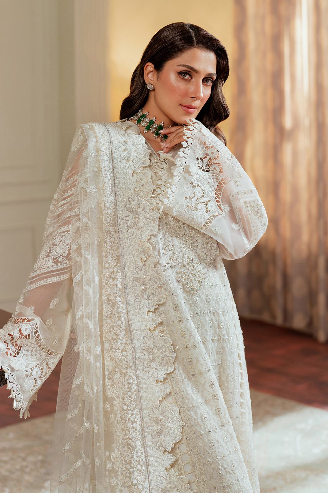 BRQ Embroidered Off White Luxury Organza Dress