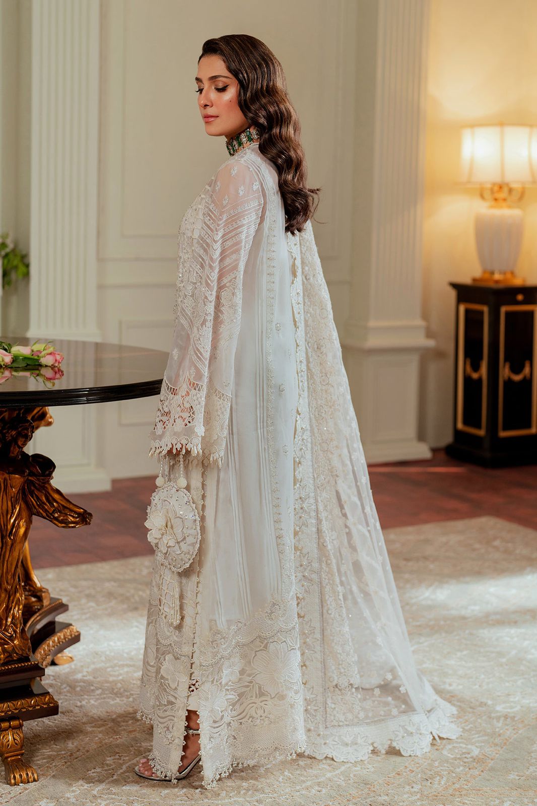 BRQ Embroidered Off White Luxury Organza Dress