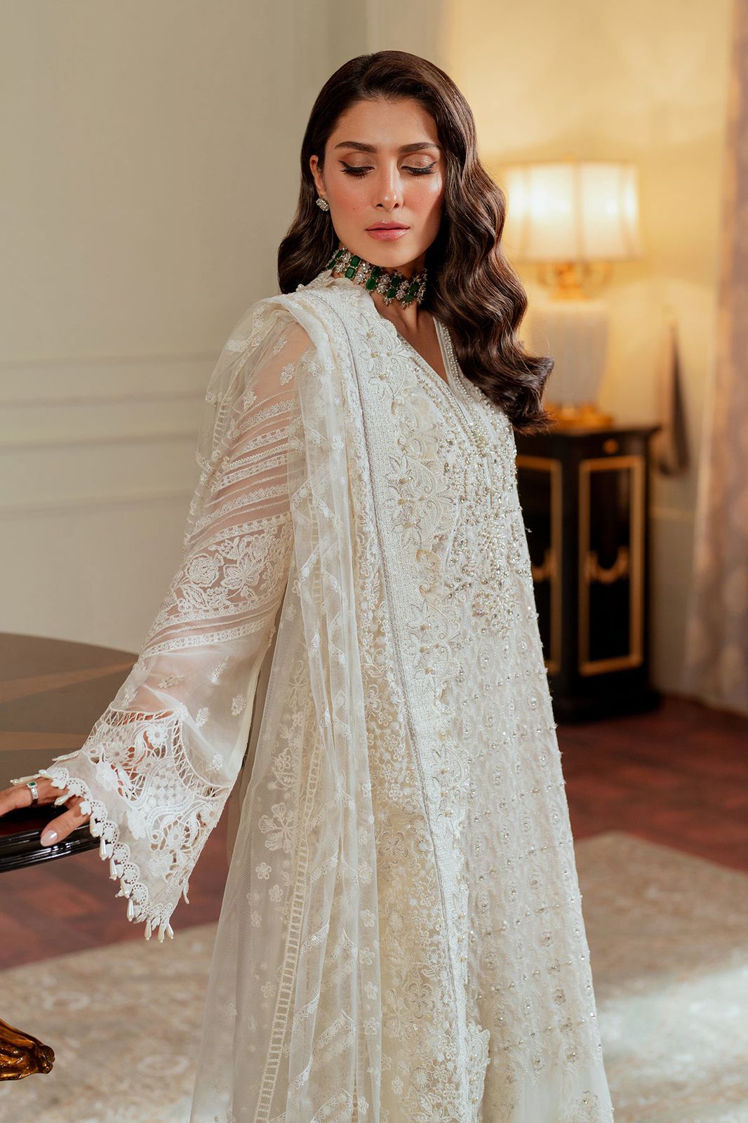 BRQ Embroidered Off White Luxury Organza Dress