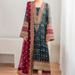 BRQ Embroidered Green Luxury Chiffon Dress
