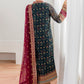 BRQ Embroidered Green Luxury Chiffon Dress