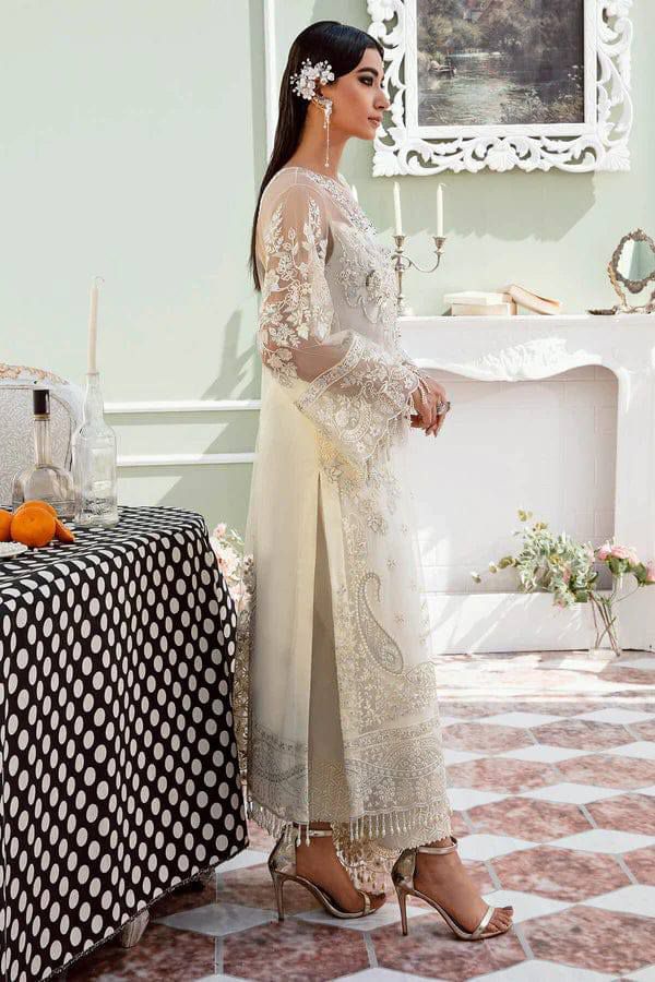 IMZ Embroidered Off White Luxury Chiffon Dress