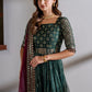IZK Embroidered Dark Green Luxury Net Maxi
