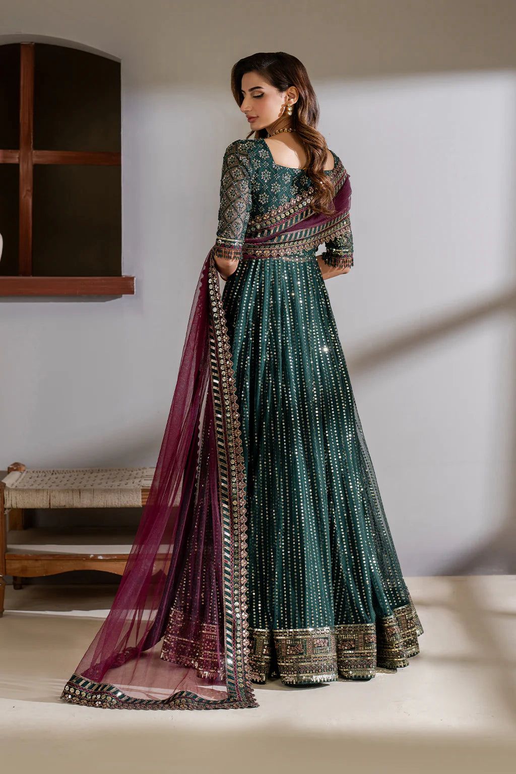 IZK Embroidered Dark Green Luxury Net Maxi