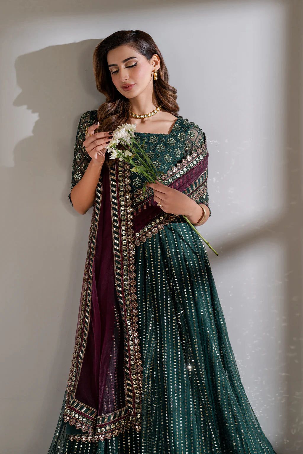 IZK Embroidered Dark Green Luxury Net Maxi