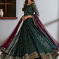 IZK Embroidered Dark Green Luxury Net Maxi