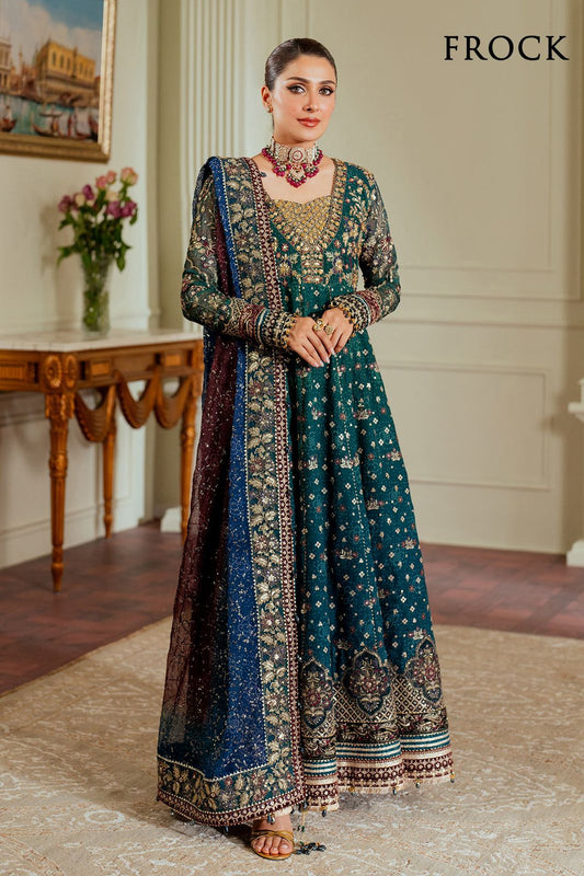 BRQ Embroidered Sea Green Tie & dye Luxury Chiffon Frock