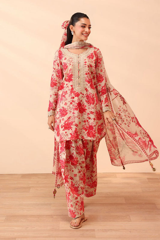 MB Embroidered Peach Luxury Linen Dress