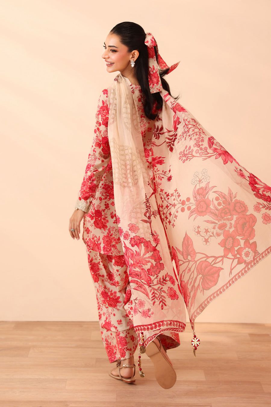 MB Embroidered Peach Luxury Linen Dress