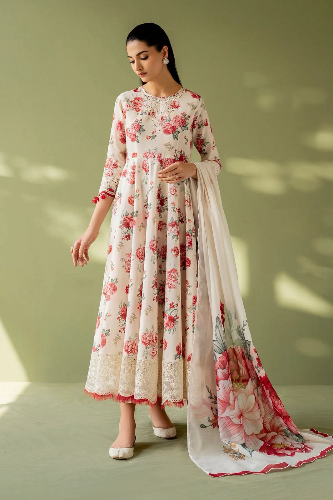 BRQ Embroidered Tea Pink Luxury Linen Dress