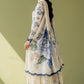 BRQ Embroidered Cream & Blue Luxury Linen Dress