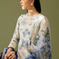 BRQ Embroidered Cream & Blue Luxury Linen Dress