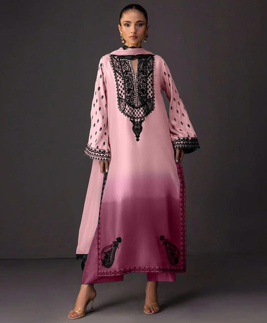 ZC Printed Tie Dye Pink Shamoz Silk 3pcs Dress