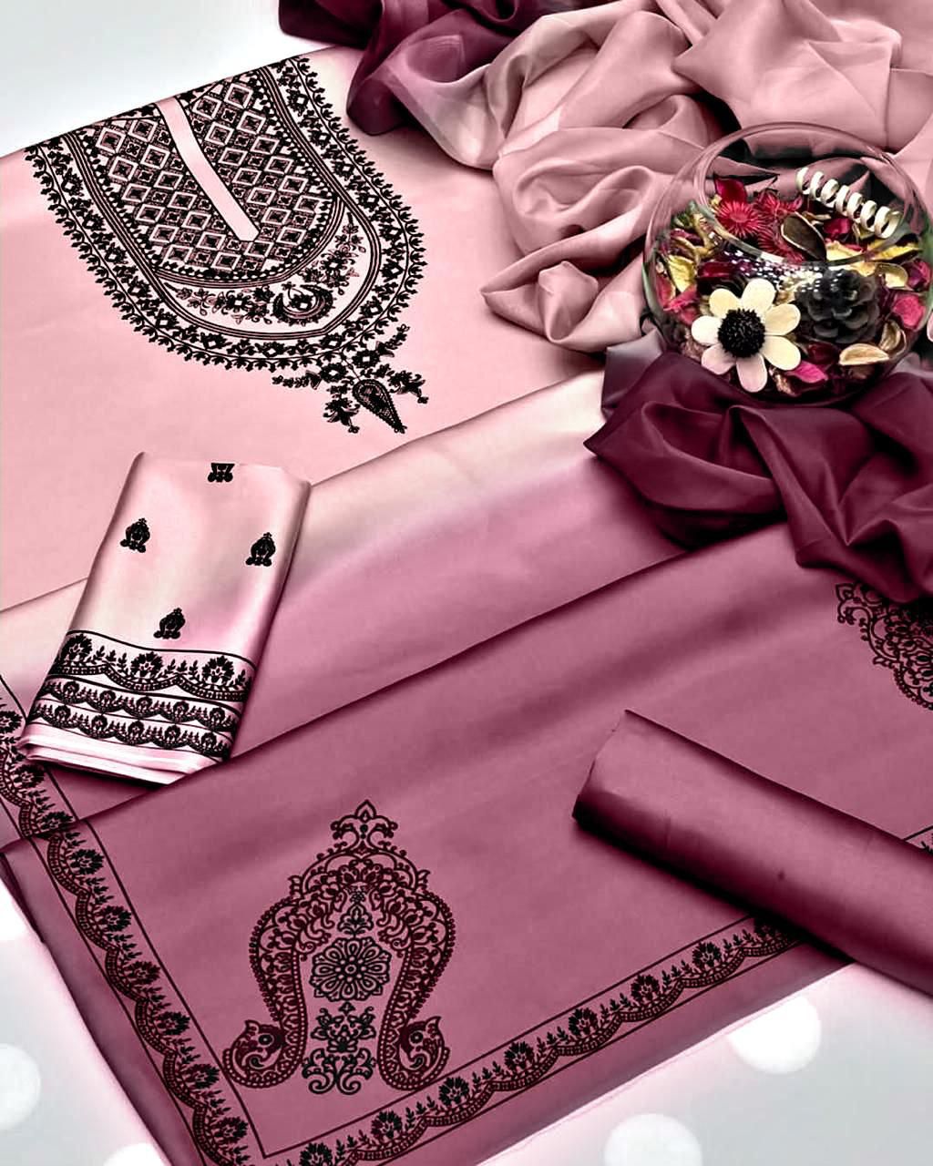 ZC Printed Tie Dye Pink Shamoz Silk 3pcs Dress