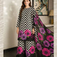 Floral Printed Black & white Shamoz Silk 3pcs Dress