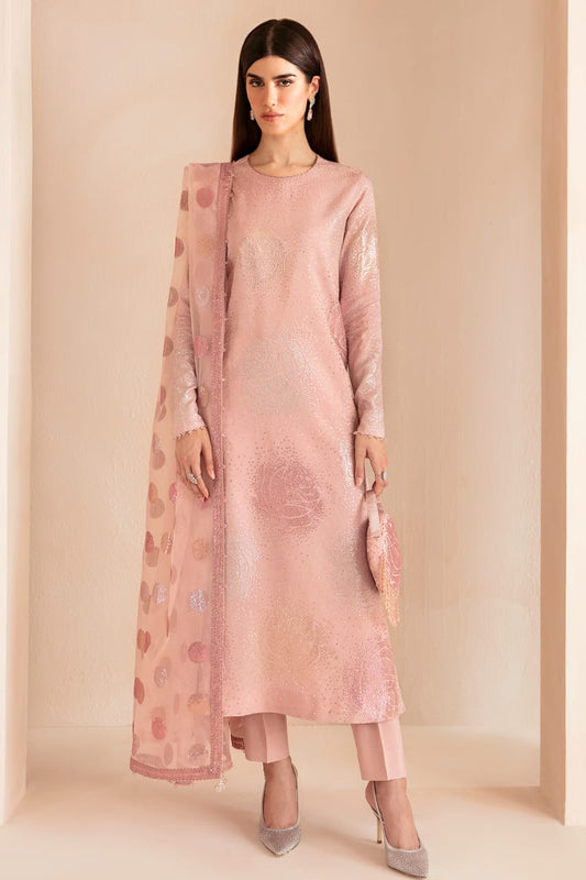 JZM Embridered Tea Pink Luxury Raw Silk Dress