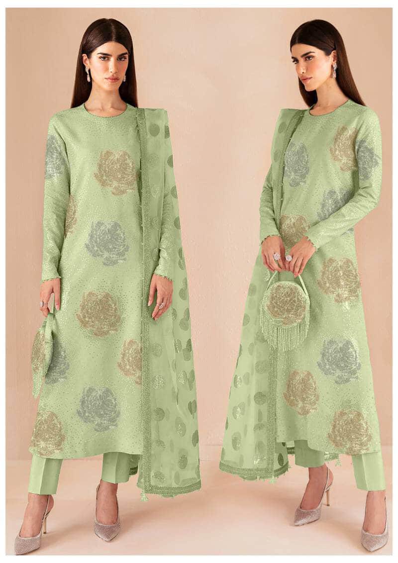 JZM Embridered Pista Luxury Raw Silk Dress