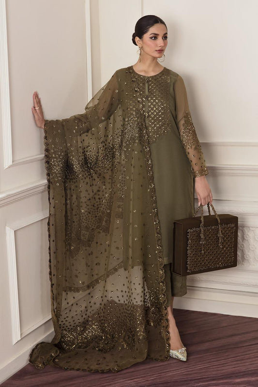 BRQ Embroidered Mehndi Luxury Chiffon Dress