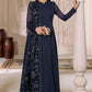 AZH Embroidered Navy Blue Luxury Chiffon Maxi