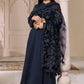 AZH Embroidered Navy Blue Luxury Chiffon Maxi