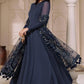 AZH Embroidered Navy Blue Luxury Chiffon Maxi