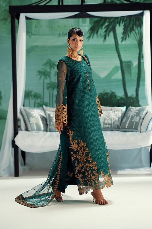 MNM Embroidered Dark Green Luxury Organza Dress