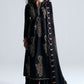 ZSJ Embroidered Black Luxury Raw Silk Dress