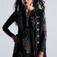 ZSJ Embroidered Black Luxury Raw Silk Dress