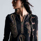 ZSJ Embroidered Black Luxury Raw Silk Dress