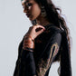 ZSJ Embroidered Black Luxury Raw Silk Dress