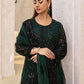 ZNT Embroidered Dark Green Luxury Chiffon Dress