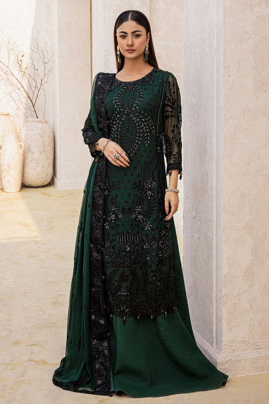 ZNT Embroidered Dark Green Luxury Chiffon Dress