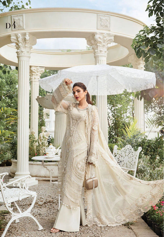 MB Embroidered Off White Luxury Chiffon Dress D4
