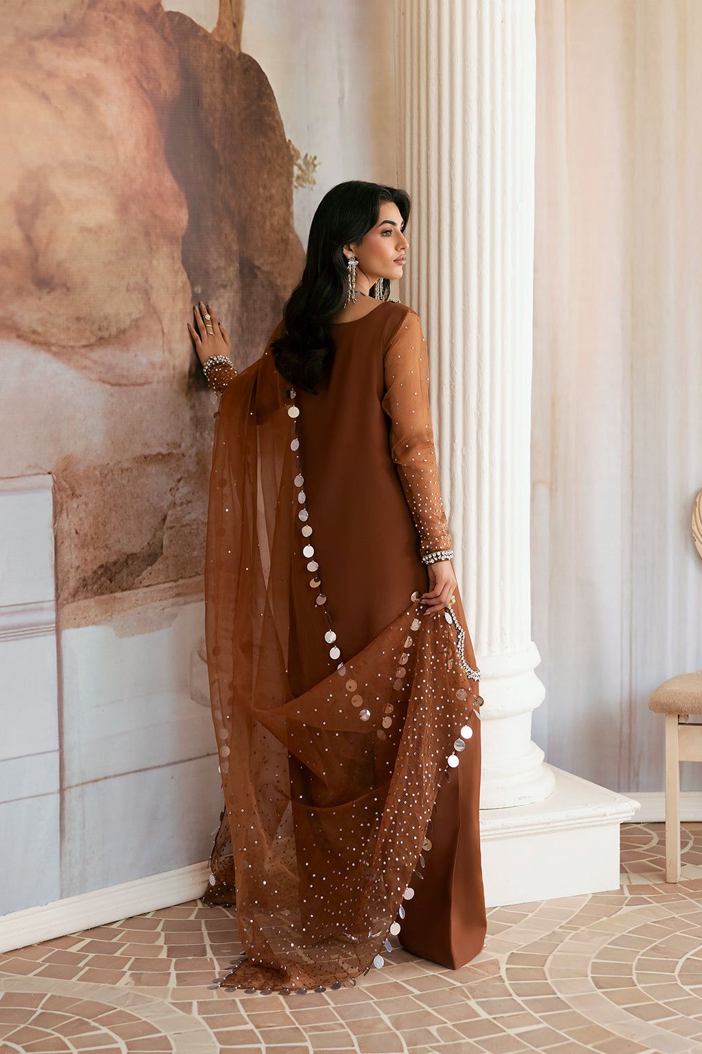 Vanya Embroidered Rust Luxury Silk Dress