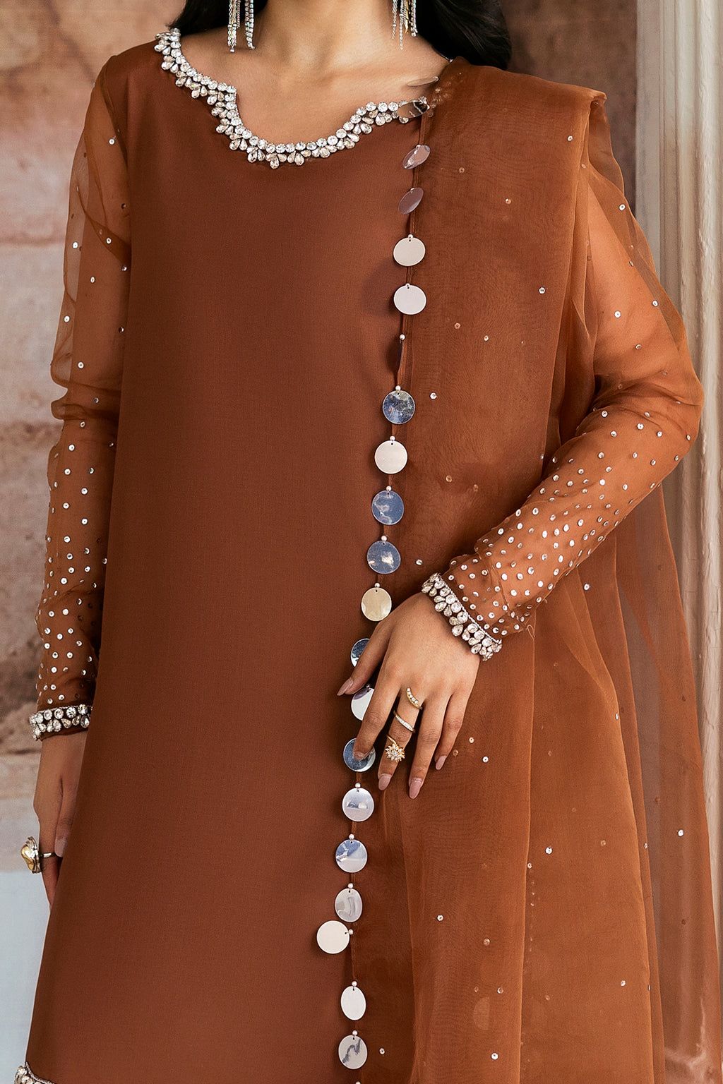 Vanya Embroidered Rust Luxury Silk Dress
