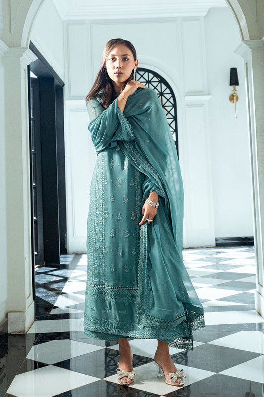 AZU Embroidered Sea Green Luxury Chiffon Dress