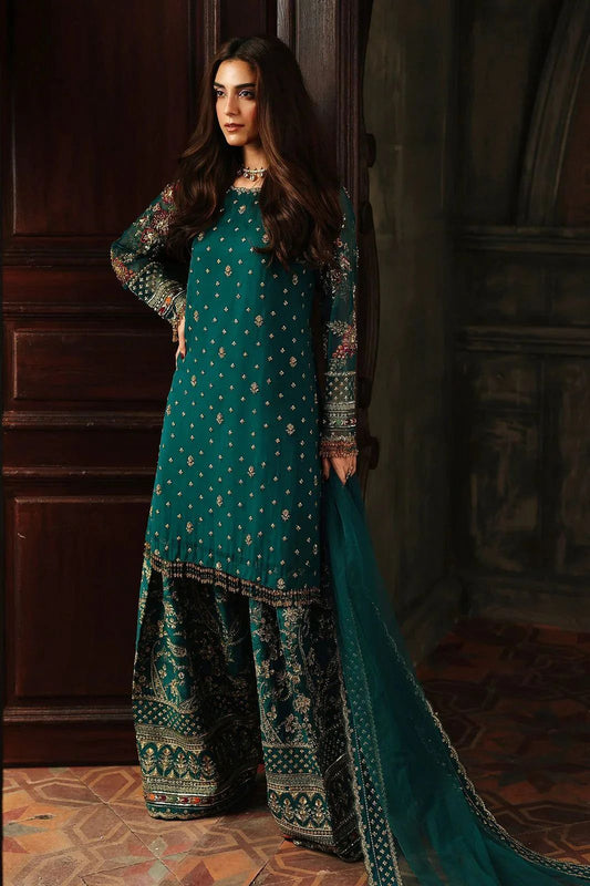 CHZ Embroidered Sea Green Luxury  Chiffon Gharara