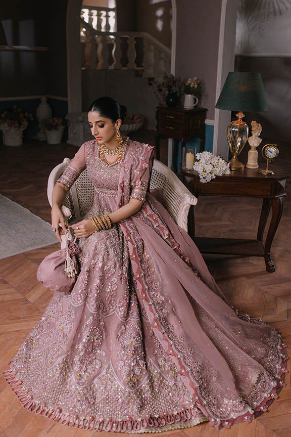 ELN Embroidered Pink Luxury Organza Maxi