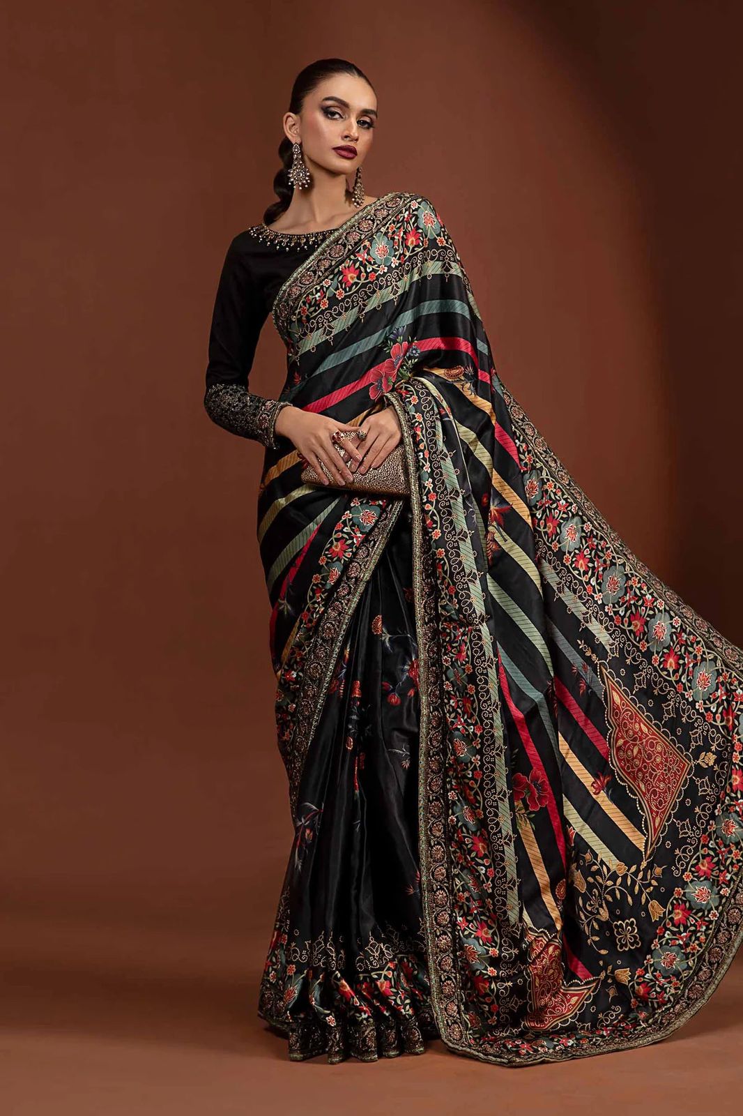 MB Embroidered Black Luxury Silk Saree