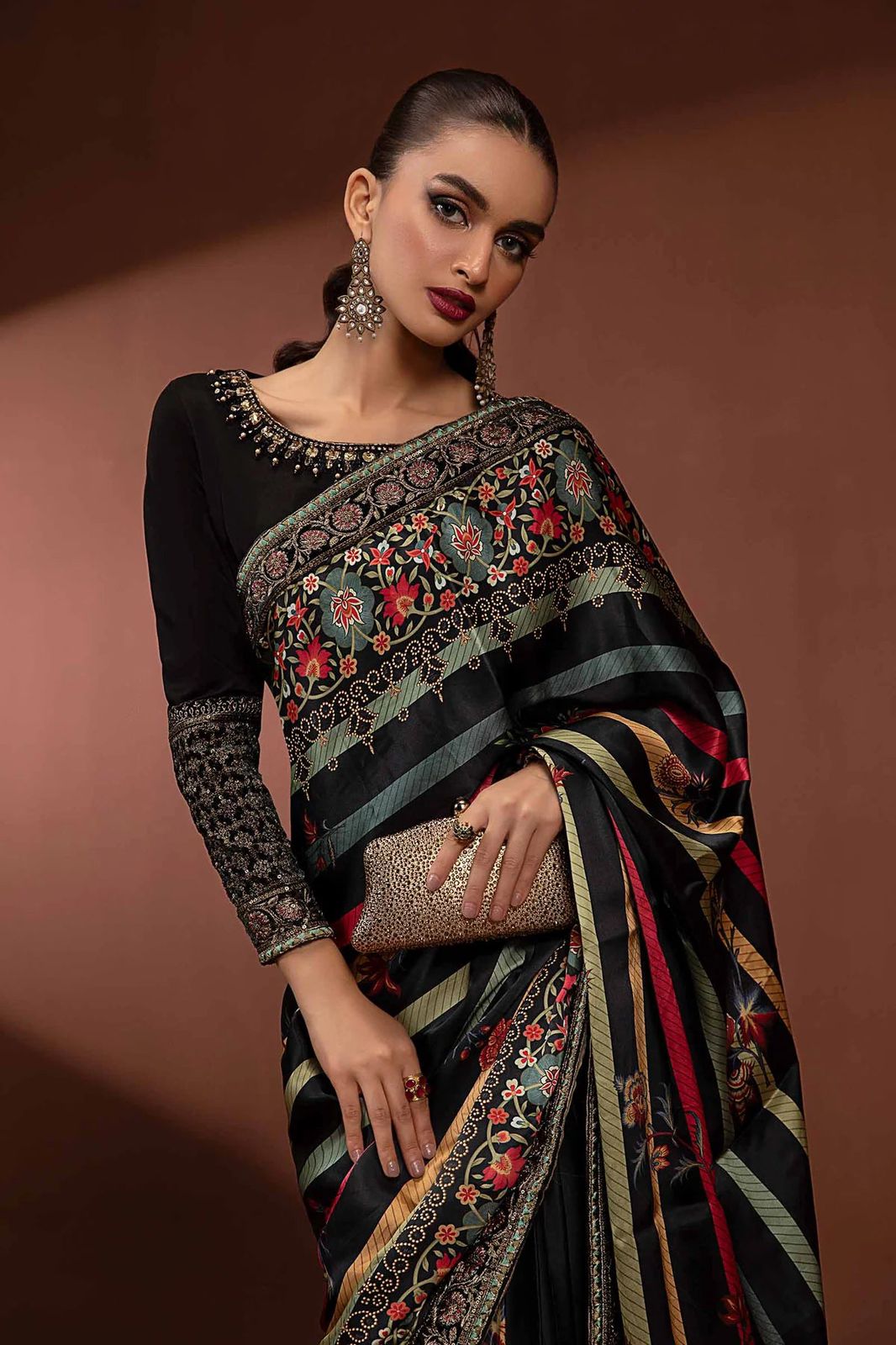 MB Embroidered Black Luxury Silk Saree