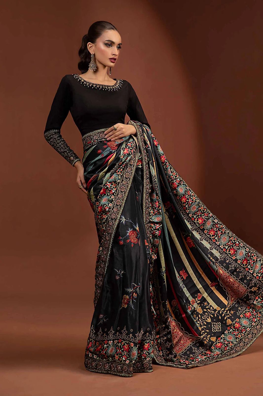 MB Embroidered Black Luxury Silk Saree