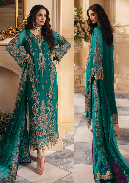 CHZ Embroidered Green Luxury Chiffon Dress