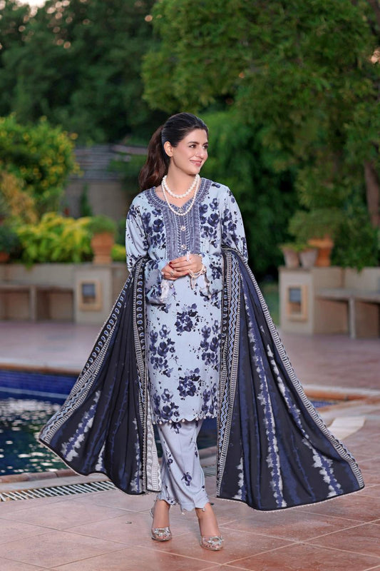 ANL Embroidered Light Greyish Blue Luxury Lawn Dress