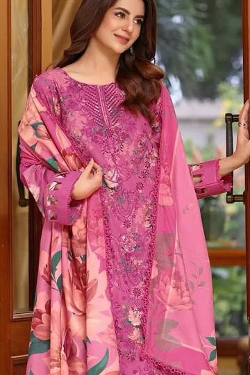 ANL Embroidered Pink Luxury Lawn Dress