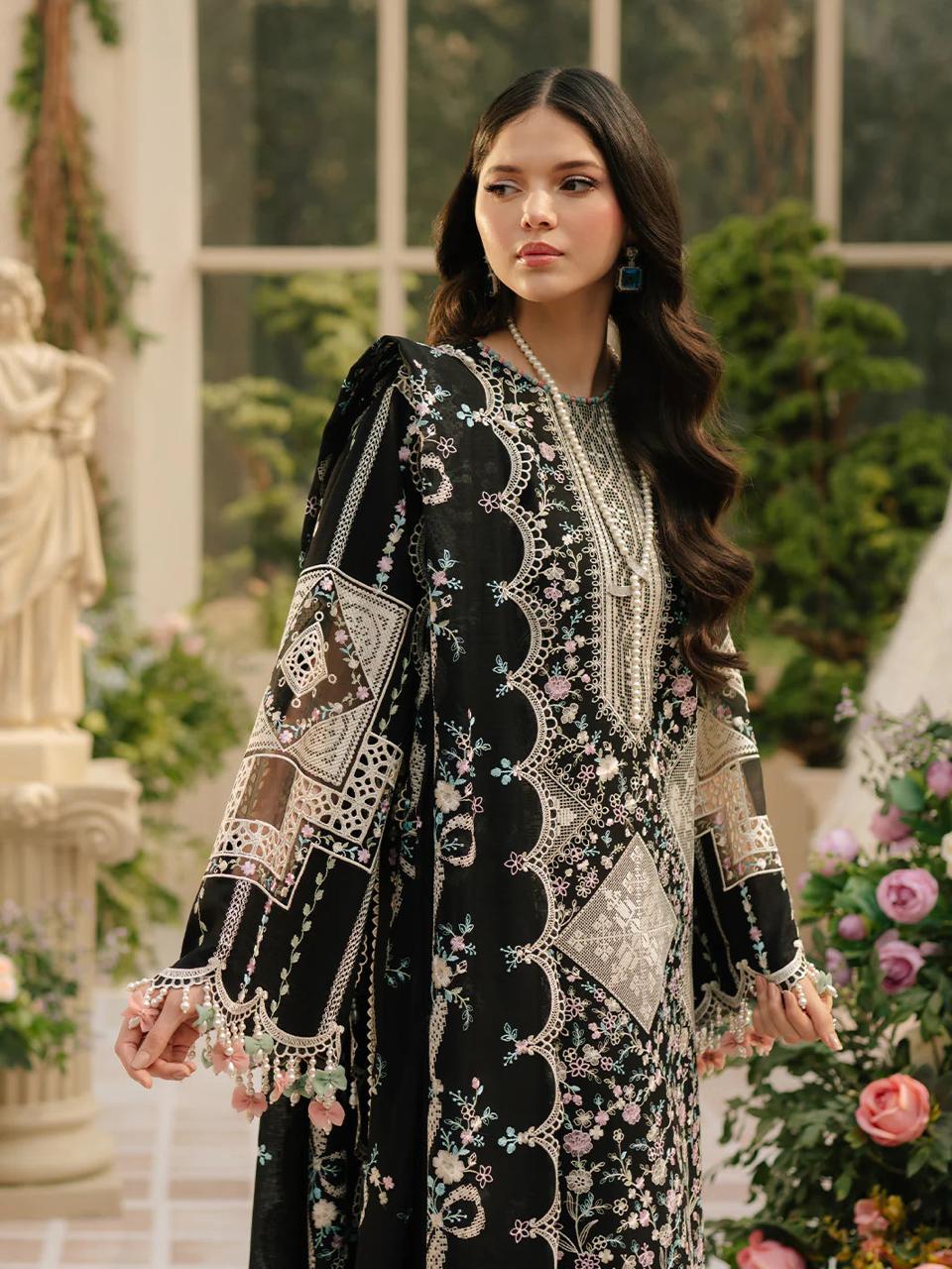 BI Embroidered Black luxury lawn Dress