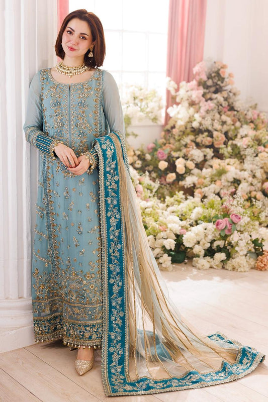 CHZ Embroidered Sea Green Luxury Chiffon Dress