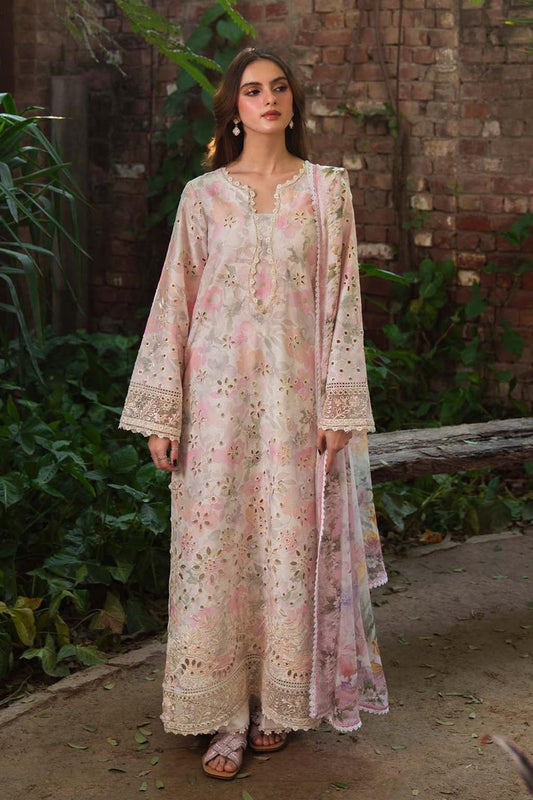Neeshay Embroidered Pink Flowers Luxury Lawn Chikankari Dress
