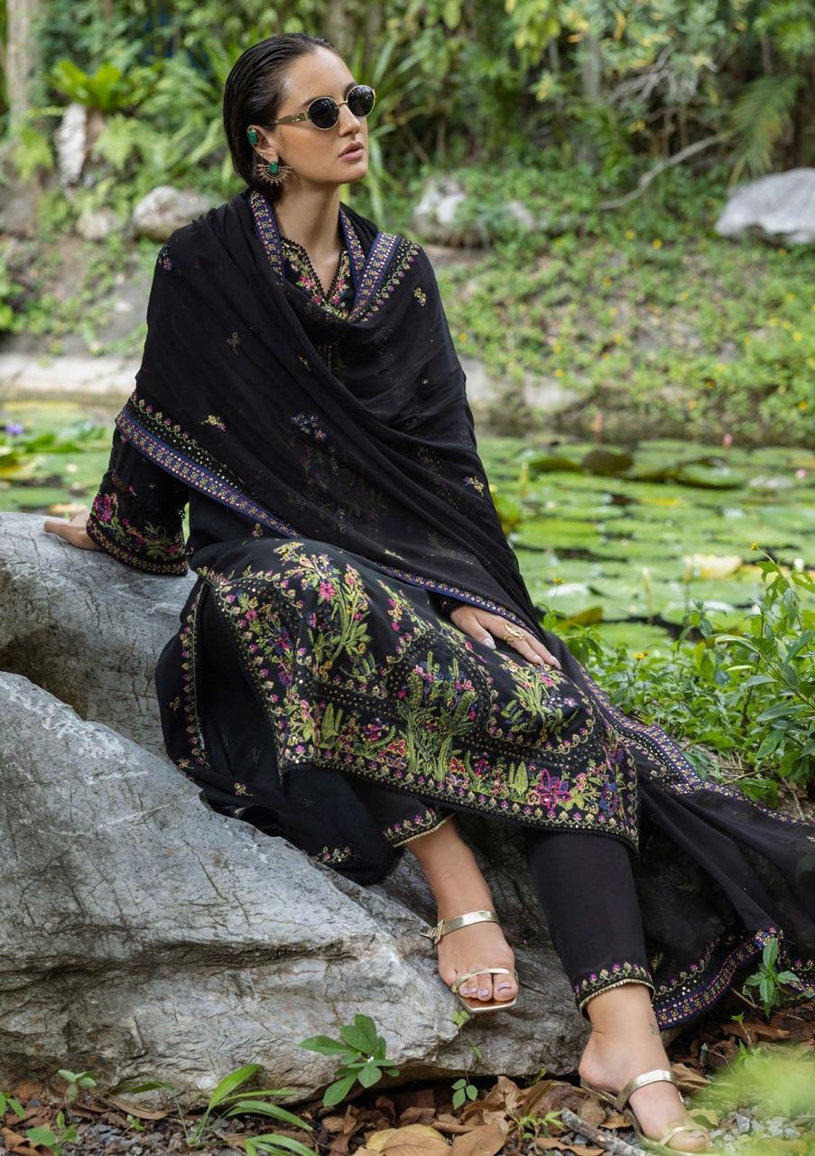 MSQ Embroidered Black Luxury lawn Dress