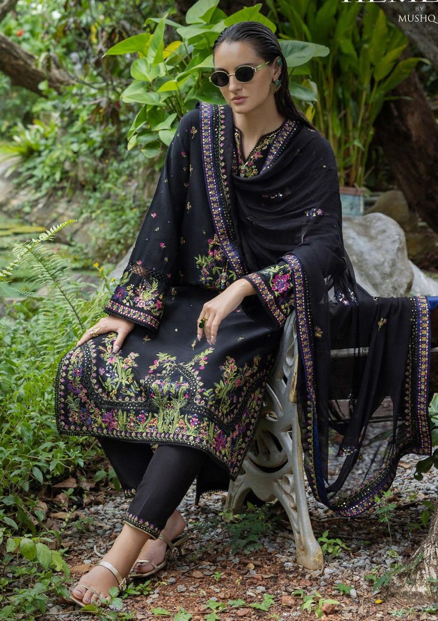 MSQ Embroidered Black Luxury lawn Dress